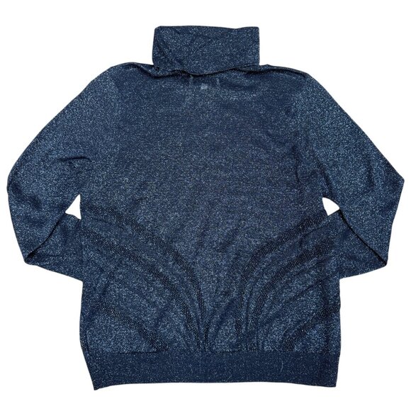 Women’s ANTHROPOLOGIE Savine Turtleneck Navy Semi Sheer Sparkle Sweater- Size M - Picture 3 of 6